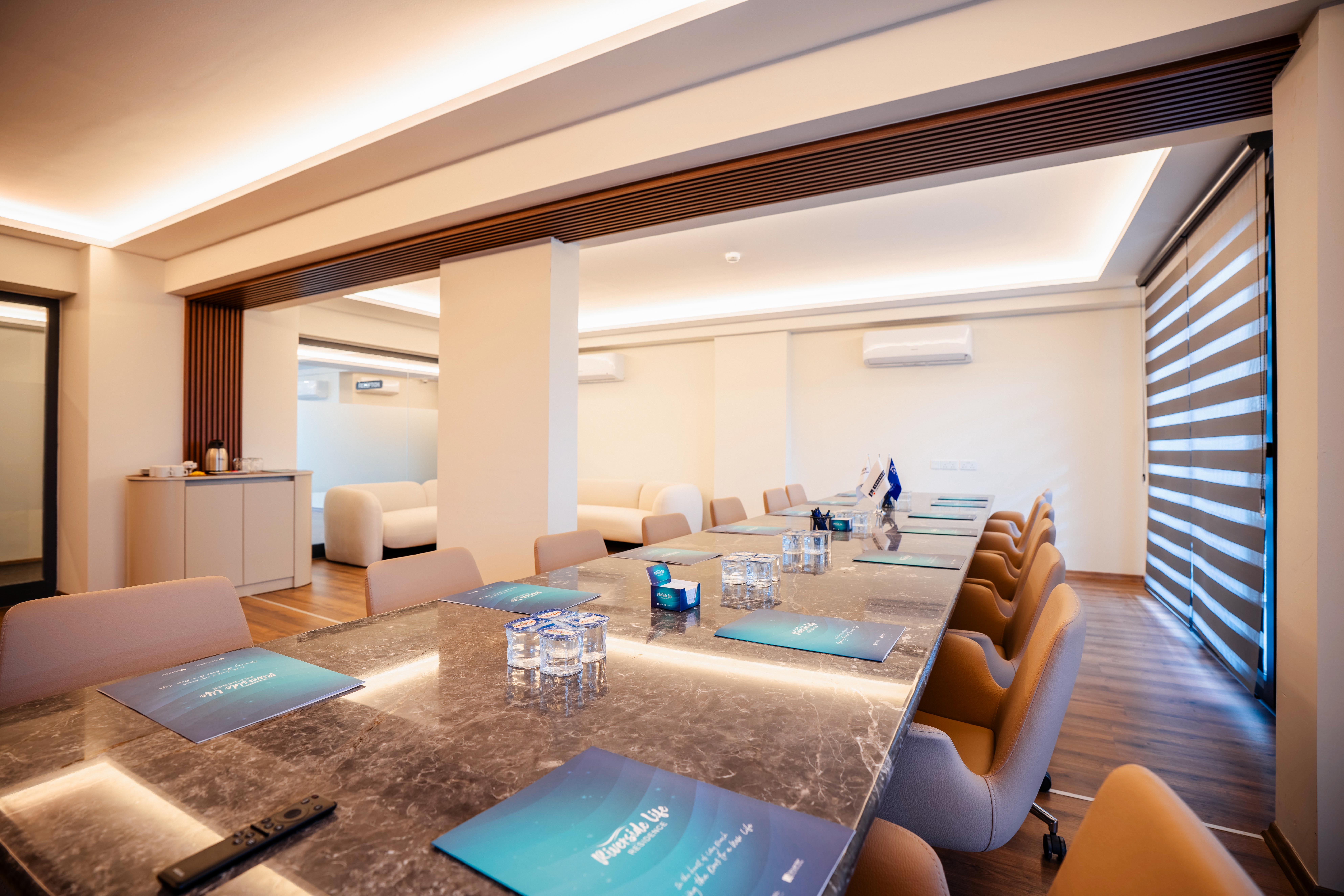 Meeting room side view with zebra blinds