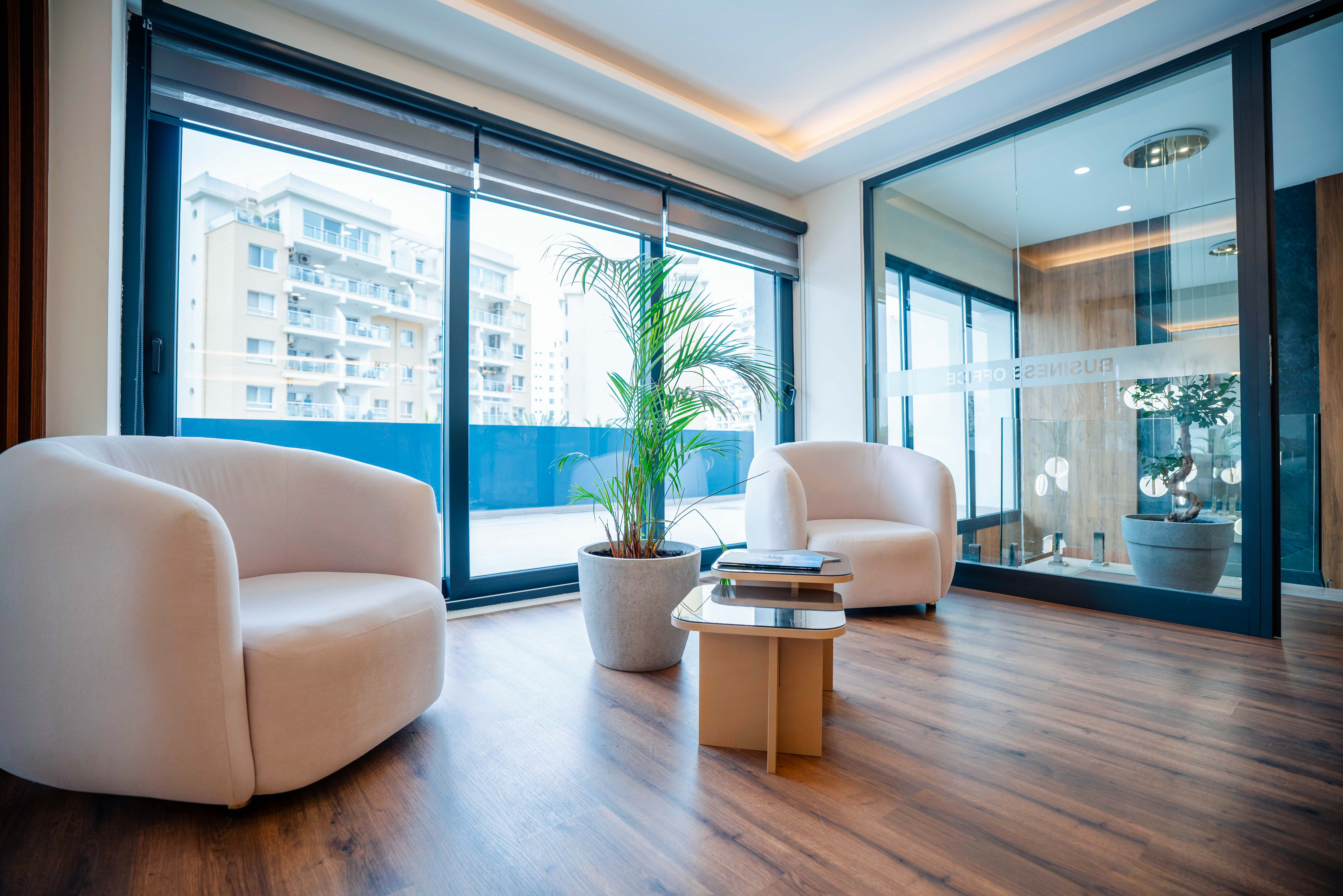 Business waiting area with armchairs